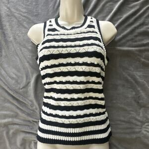 Elie Tahari Sweater Vest Womens *Small Black White Pointelle Preppy Coquette
